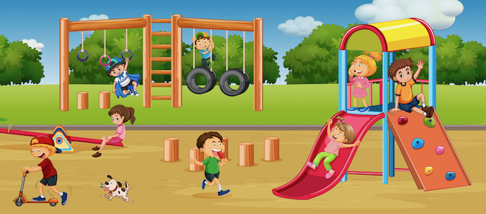 Illustration with kids playing in a playground